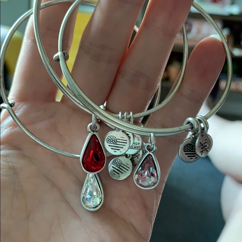 Alex and Ani set of 3 silver w Swarovski crystals